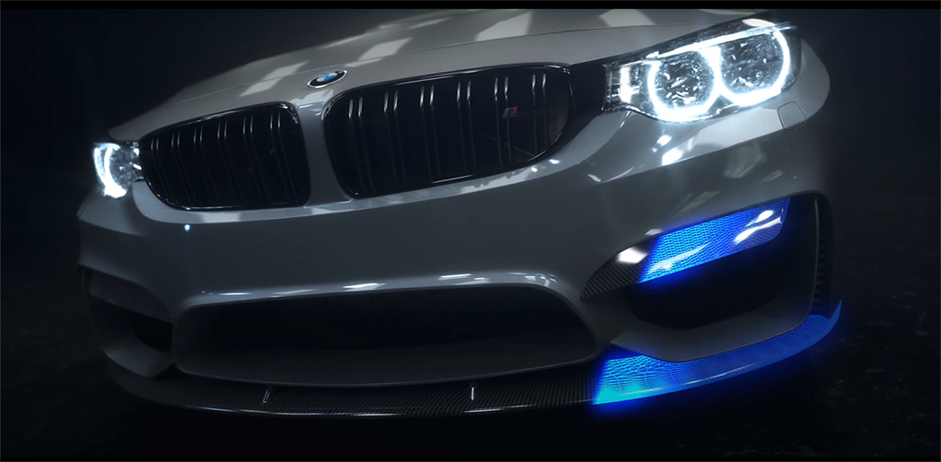 bmw with blue light on black background